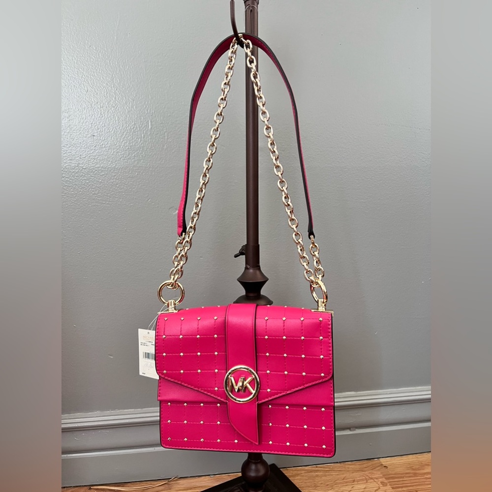 MICHAEL KORS Greenwich quilted faux-leather studded shoulder crossbody bag